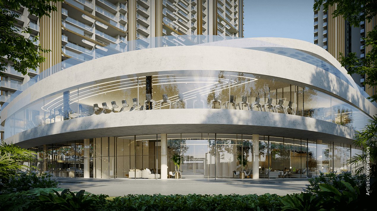 M3M Crown grand double-height entrance lobby interior