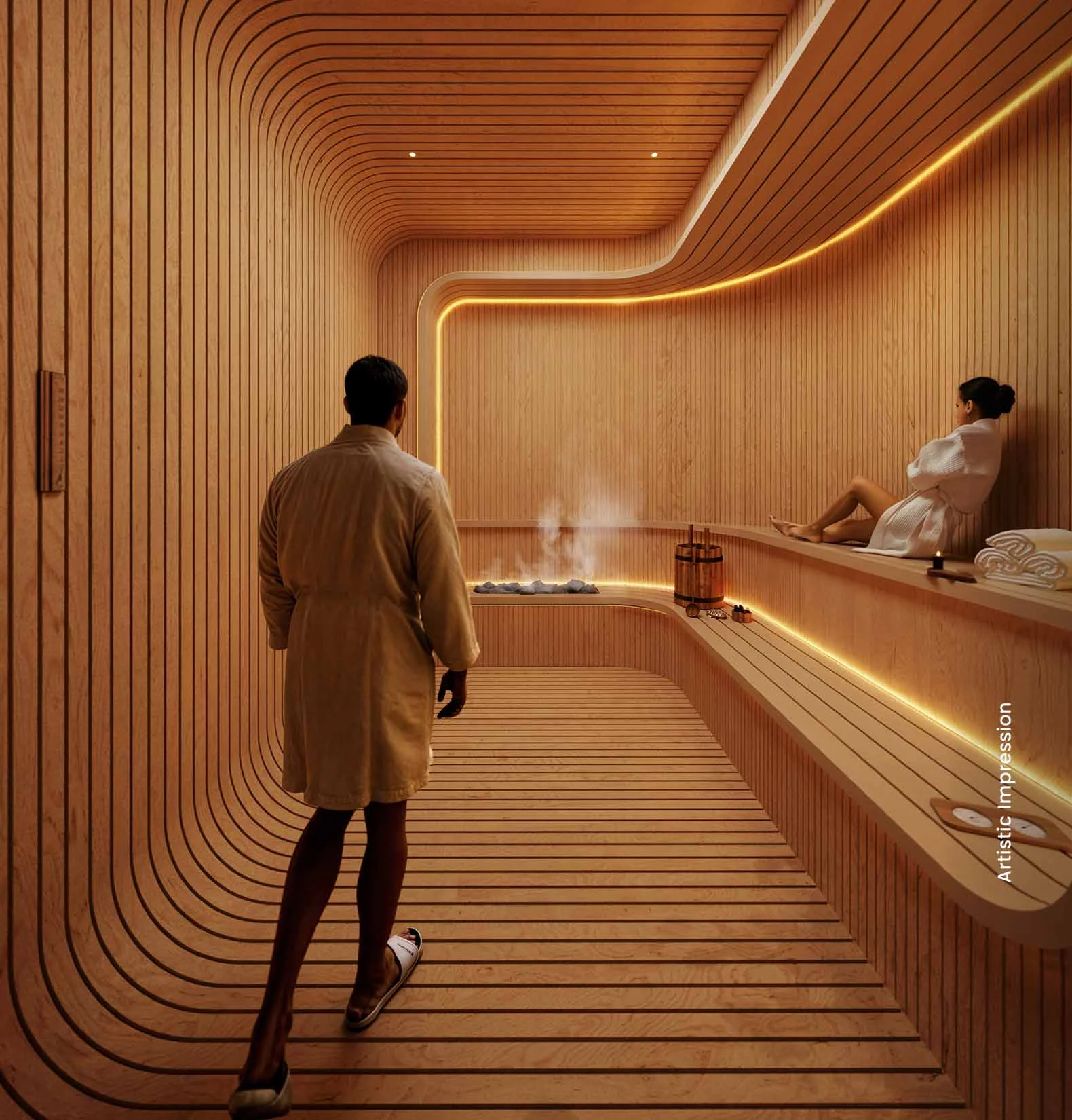Sauna in the wellness suite at M3M Altitude, Gurugram