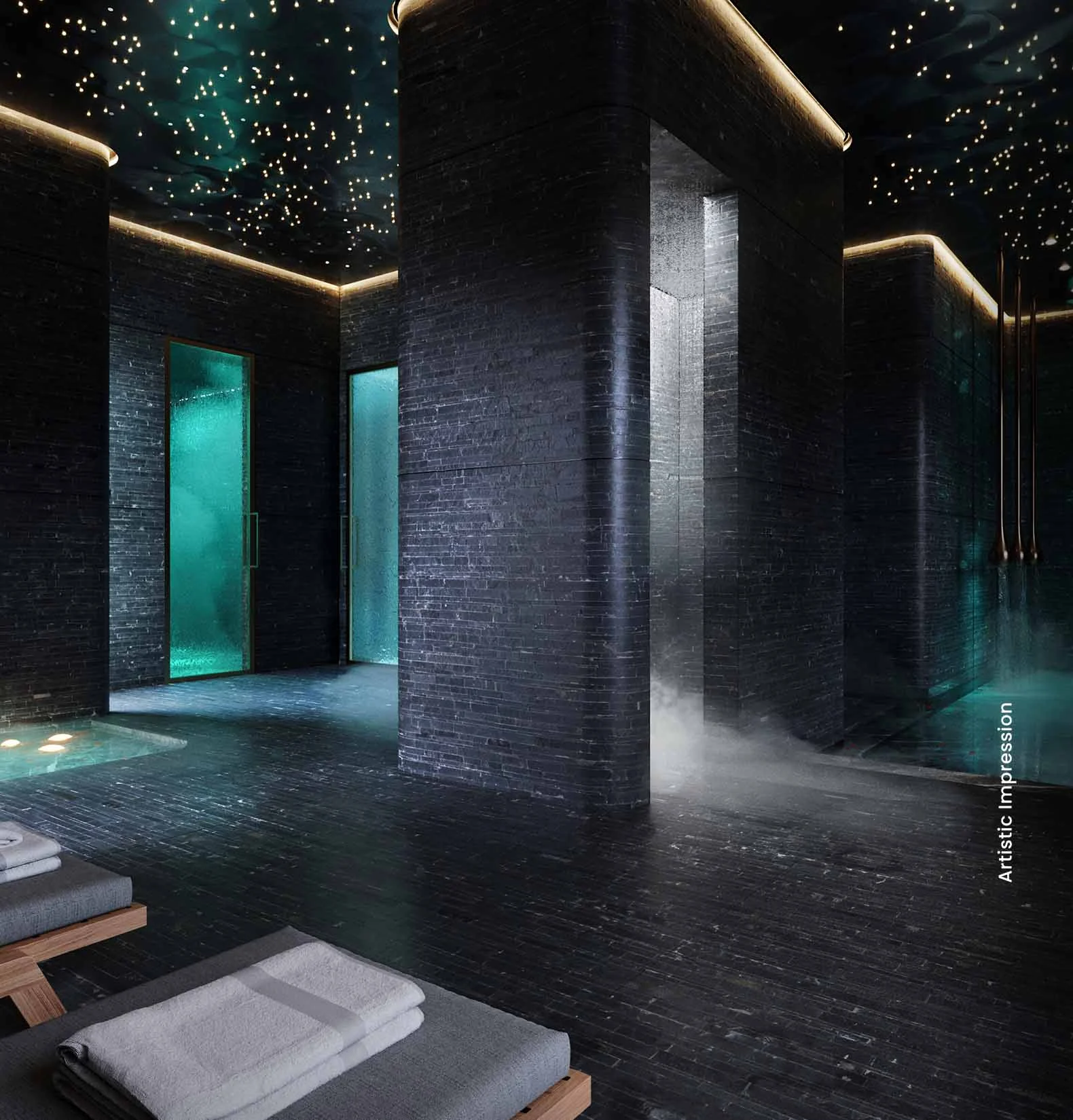 Steam room in the wellness suite at M3M Altitude, Gurugram