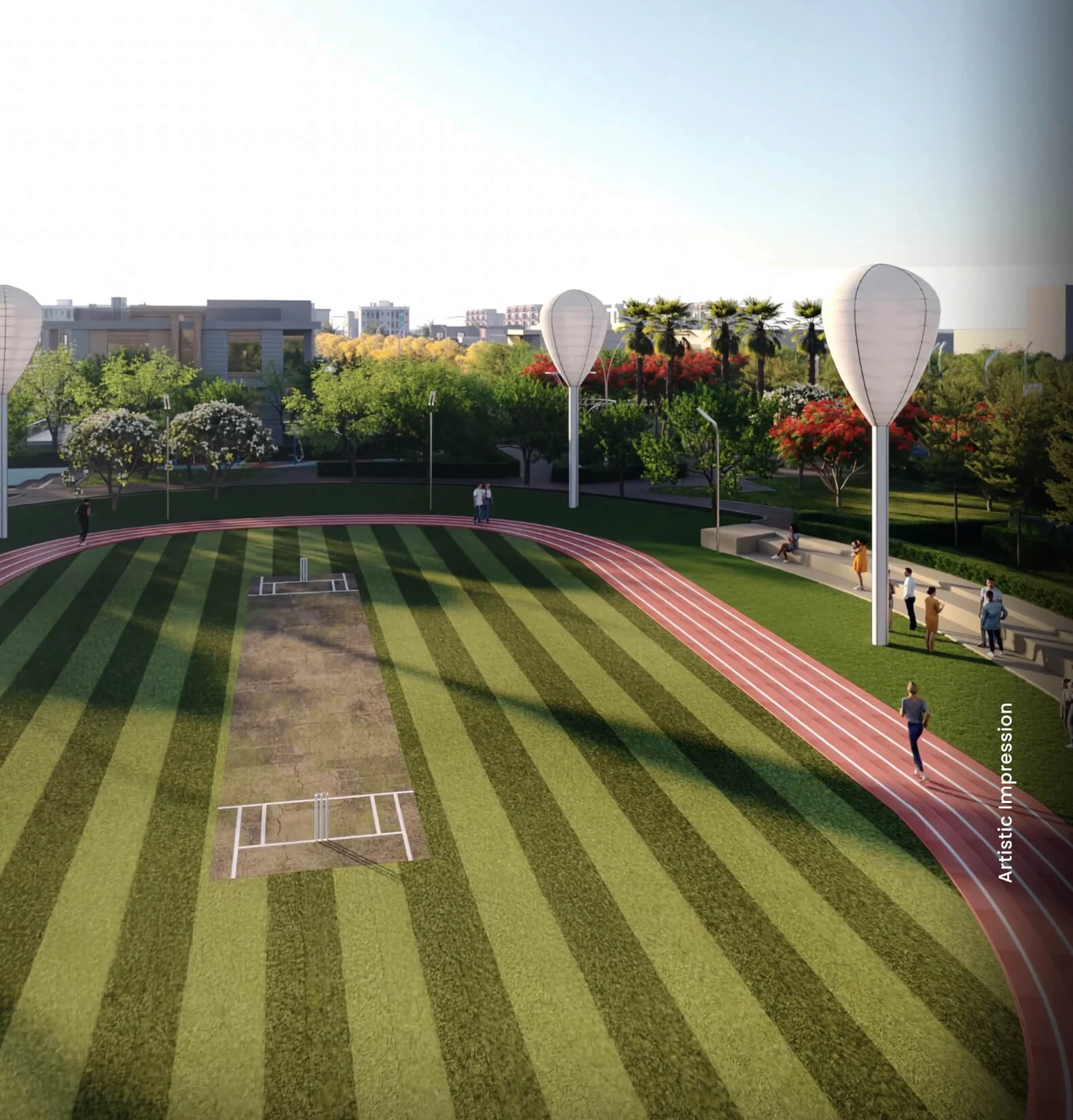 Mini cricket stadium in the sports plan at M3M City of Dreams, Panipat