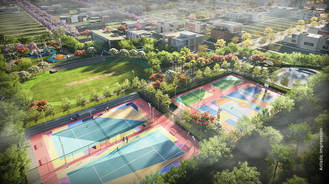 Sports courts and recreation zones at M3M City of Dreams township, Panipat