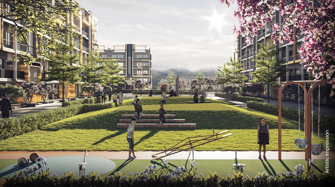 Community garden and seating area at M3M Antalya Hills, Sector 79 Gurugram