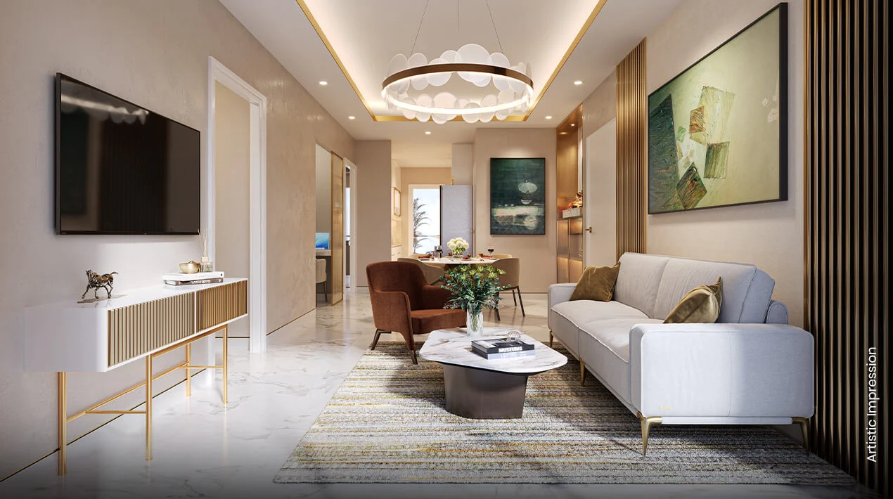 Efficient living and dining layout inside an M3M Antalya Hills floor, Sector 79 Gurugram