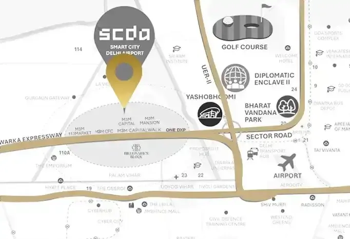 Location map for M3M Aston Martin Sector 58, Sector 58 on Golf Course Extension Road, Gurugram — indicative, not to scale