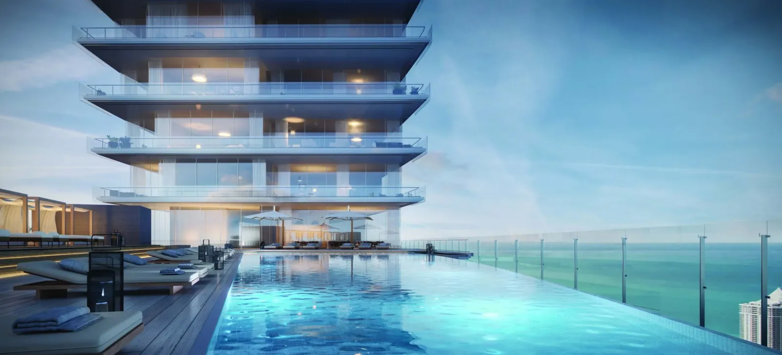 Resort-style swimming pool shown in the M3M Aston Martin Sector 58 marketing visuals — artist's impression, pre-launch