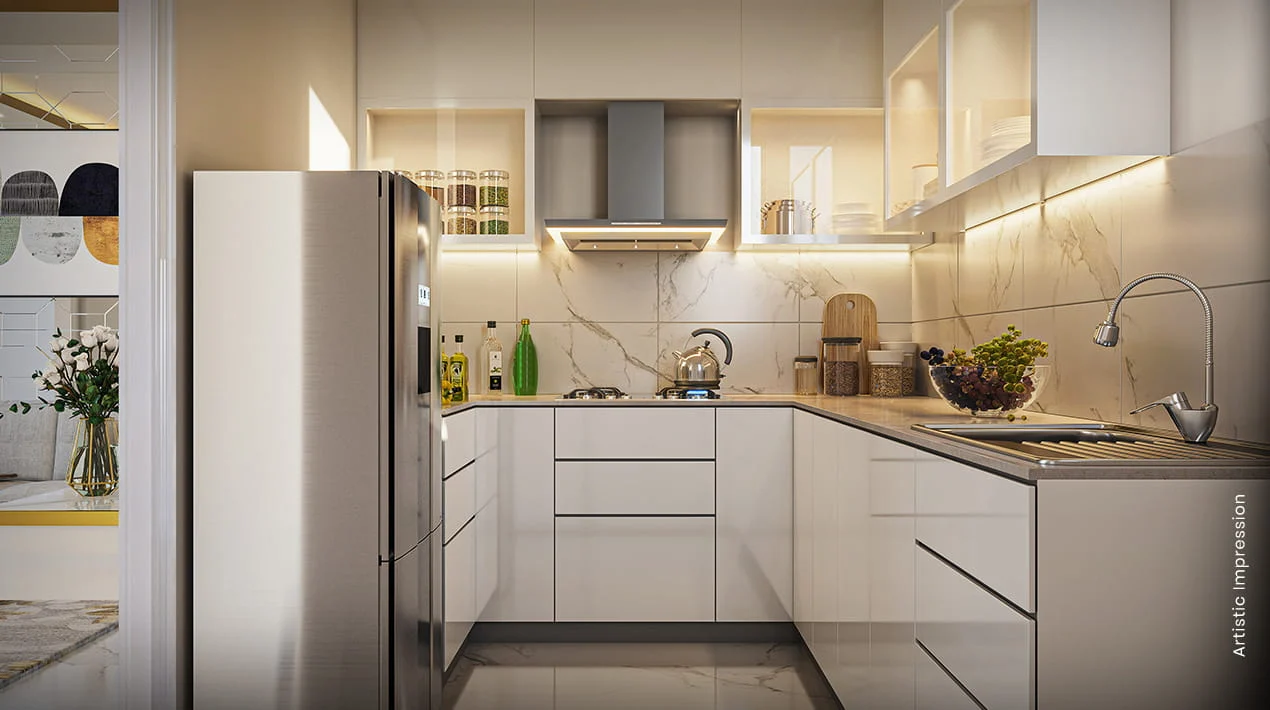 Modern gourmet kitchen shown in M3M Capital marketing material, Sector 113 Gurugram