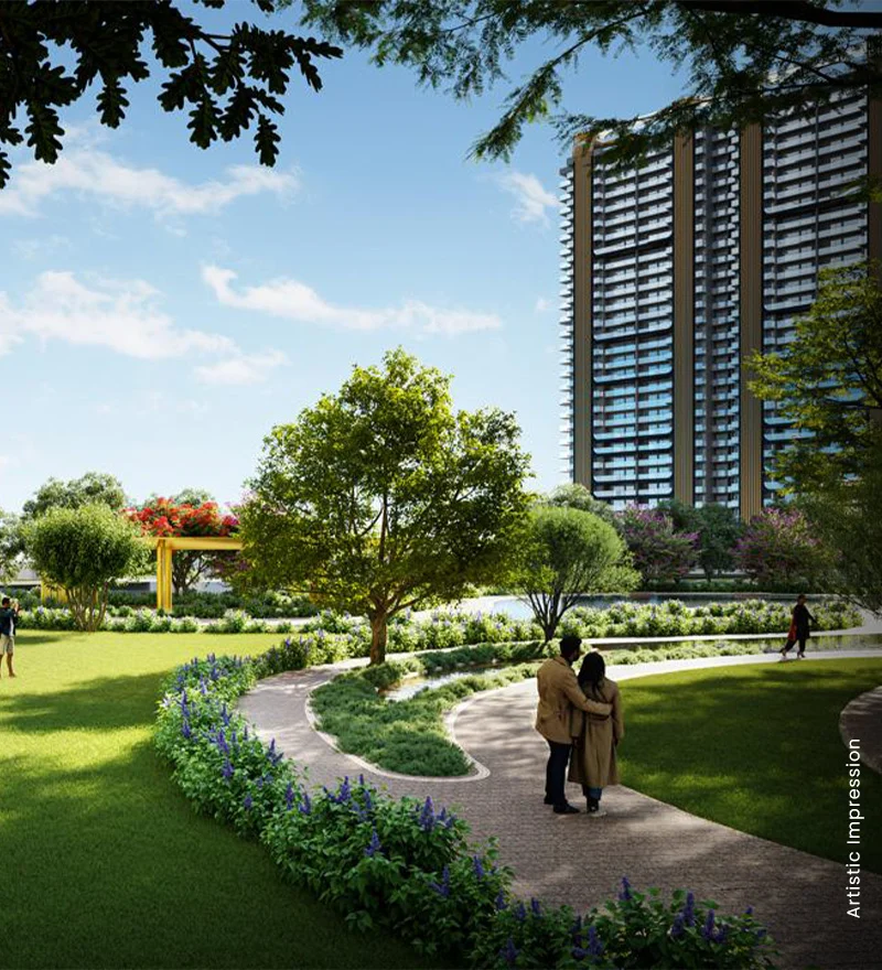 Landscaped podium and open greens at M3M Crown, Sector 111 SCDA Gurugram