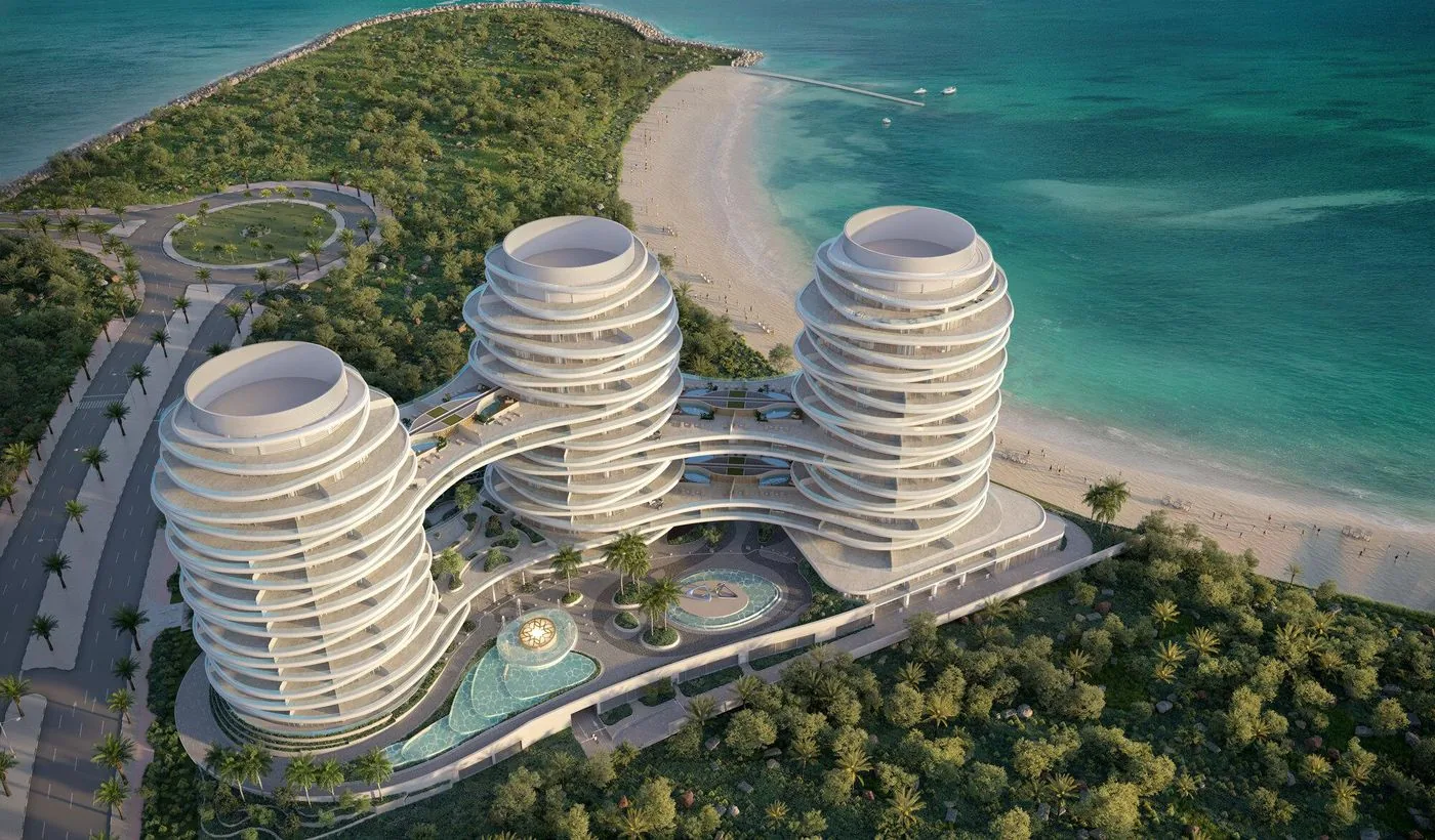 M3M Elie Saab tower by day above its waterfront podium, SCDA Gurugram