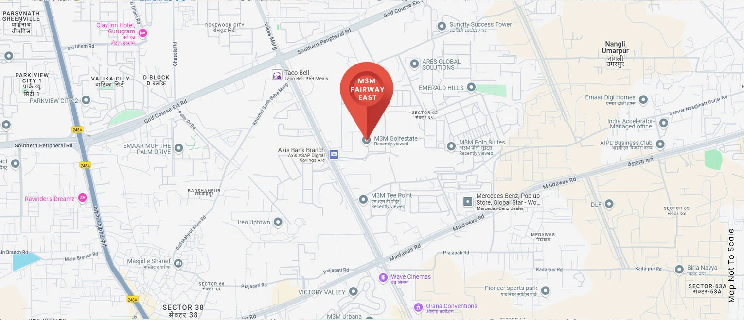 Connectivity map for M3M Fairway East, Golf Estate Sector 65, with metro, NH-8, Cyber City and Medanta