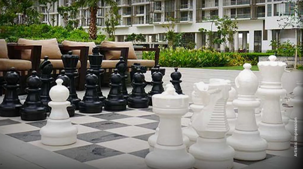 Life-size chess set on the lawns at M3M Fairway West, Golf Estate Gurugram