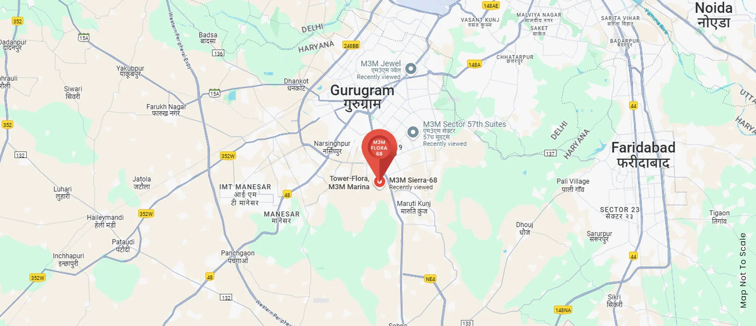 M3M Flora68 location and connectivity map, Sector 68 Gurugram