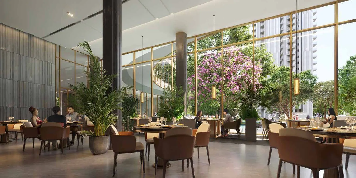 Garden café and lounge overlooking the greens at M3M Golf Hills
