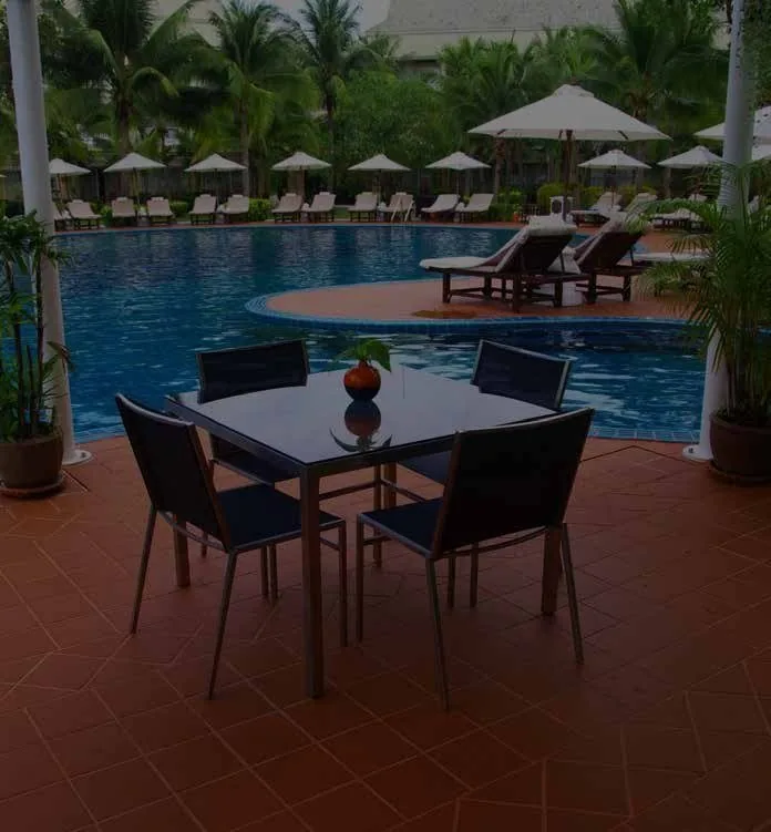 Poolside dining by the water at M3M Golf Hills