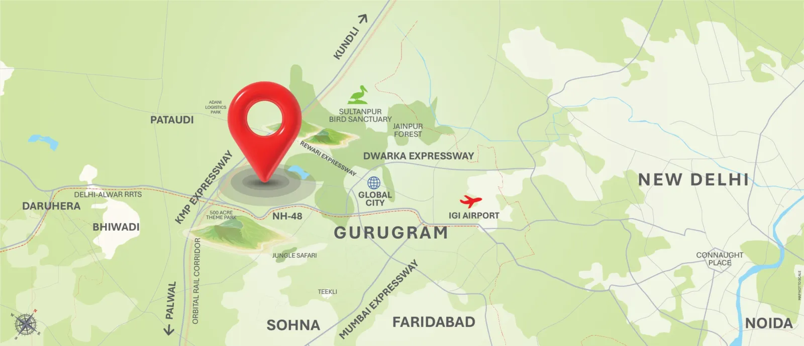 Location and connectivity map for M3M Gurgaon International City, Sector M9-M11, Manesar