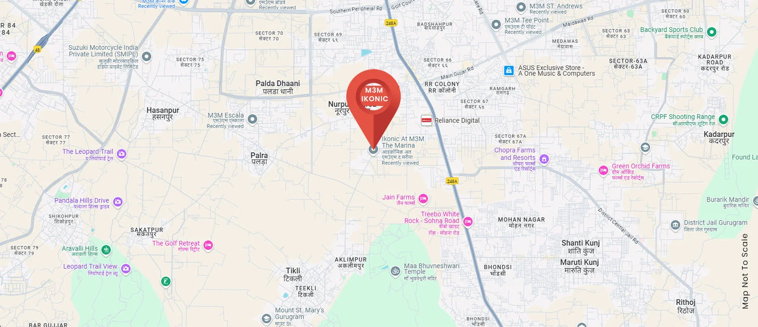M3M Ikonic Sector 68 Gurugram connectivity map with Sohna Road, the expressway, M3M IFC and the airport