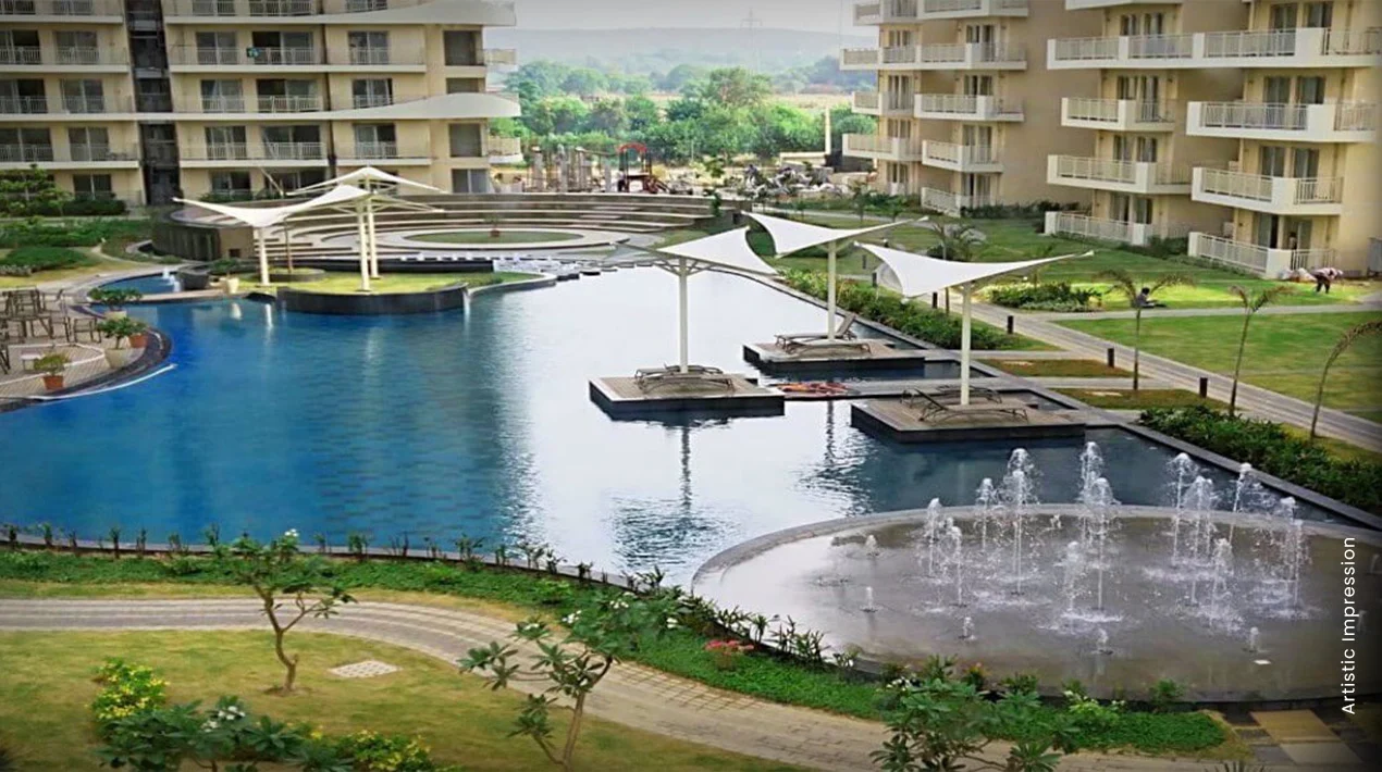 Water features and greenery around M3M Ikonic, Sector 68 Gurugram
