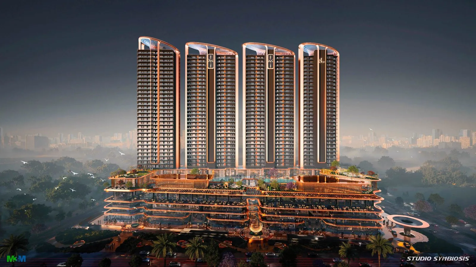 M3M Jacob & Co Residences illuminated at night