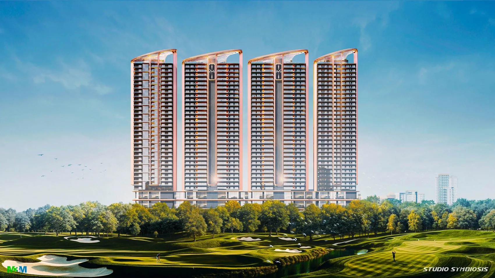 M3M Jacob & Co Residences seen across the golf greens by day
