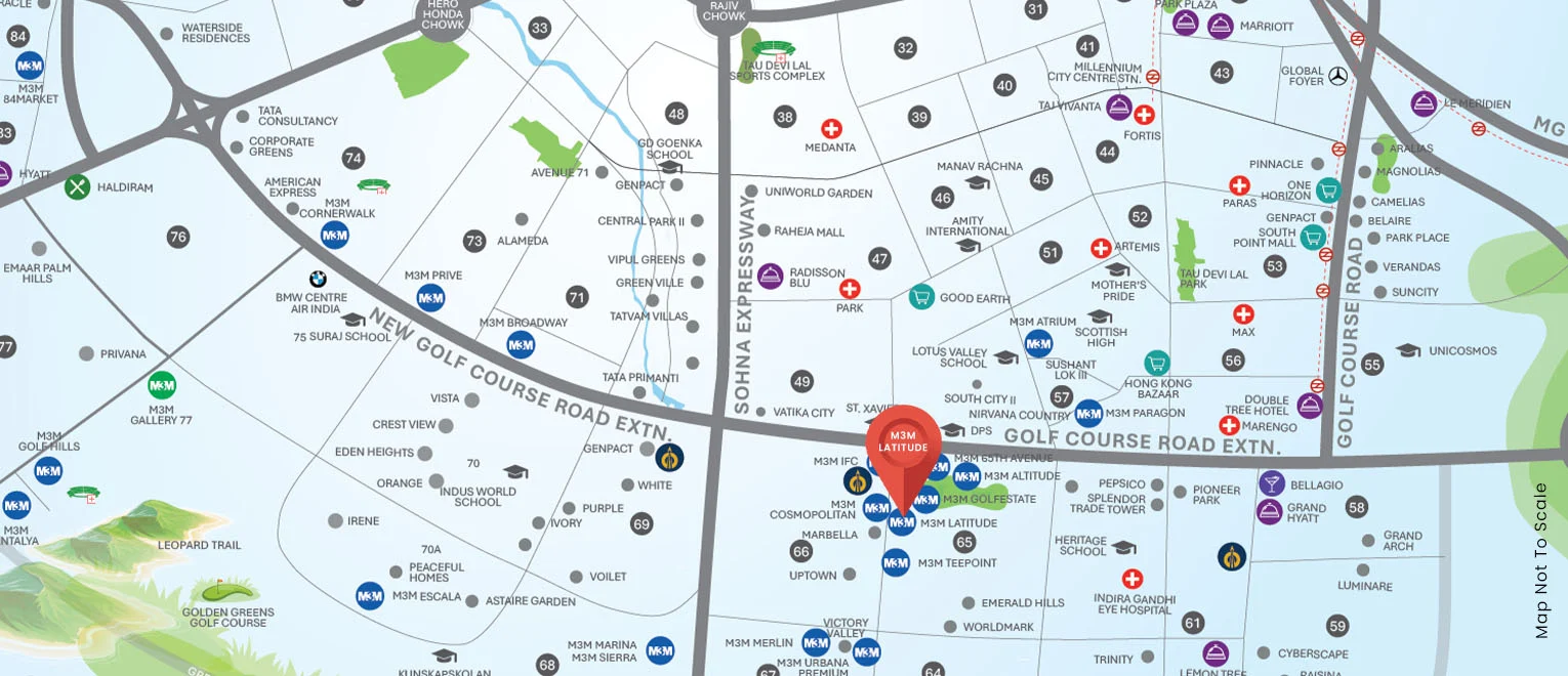 M3M Latitude connectivity map, Sector 65