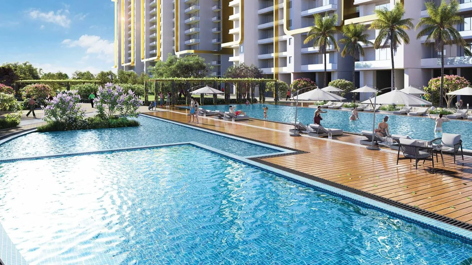 M3M Mansion golf-facing towers over a lagoon pool, Dwarka Expressway