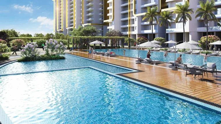 M3M Mansion golf-facing towers over a lagoon pool, Sector 113 Dwarka Expressway
