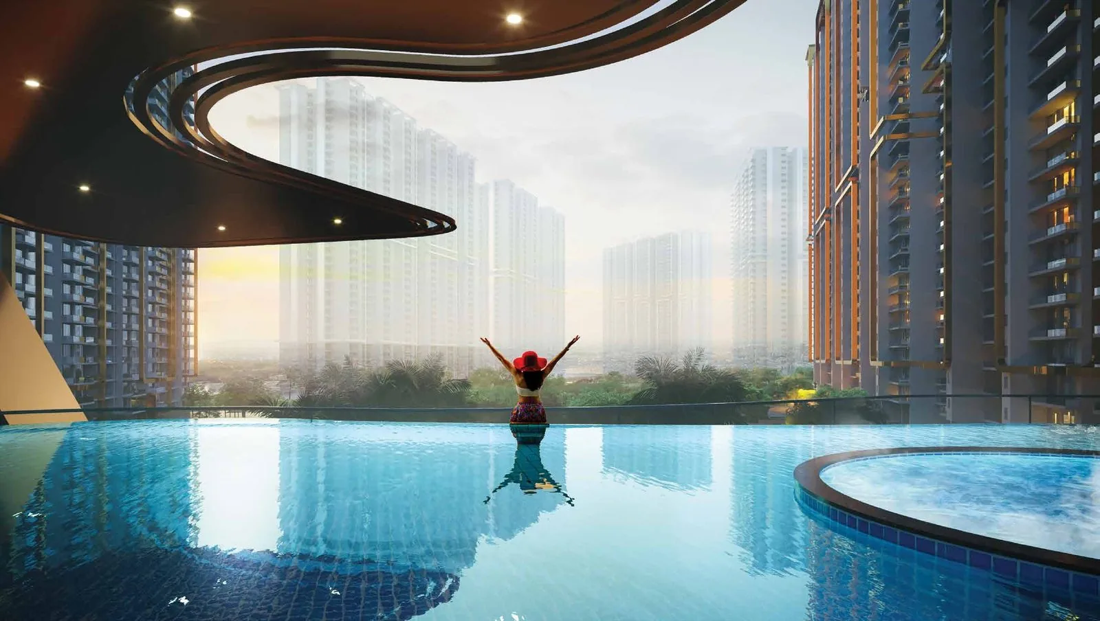 Infinity pool overlooking the skyline at M3M Mansion