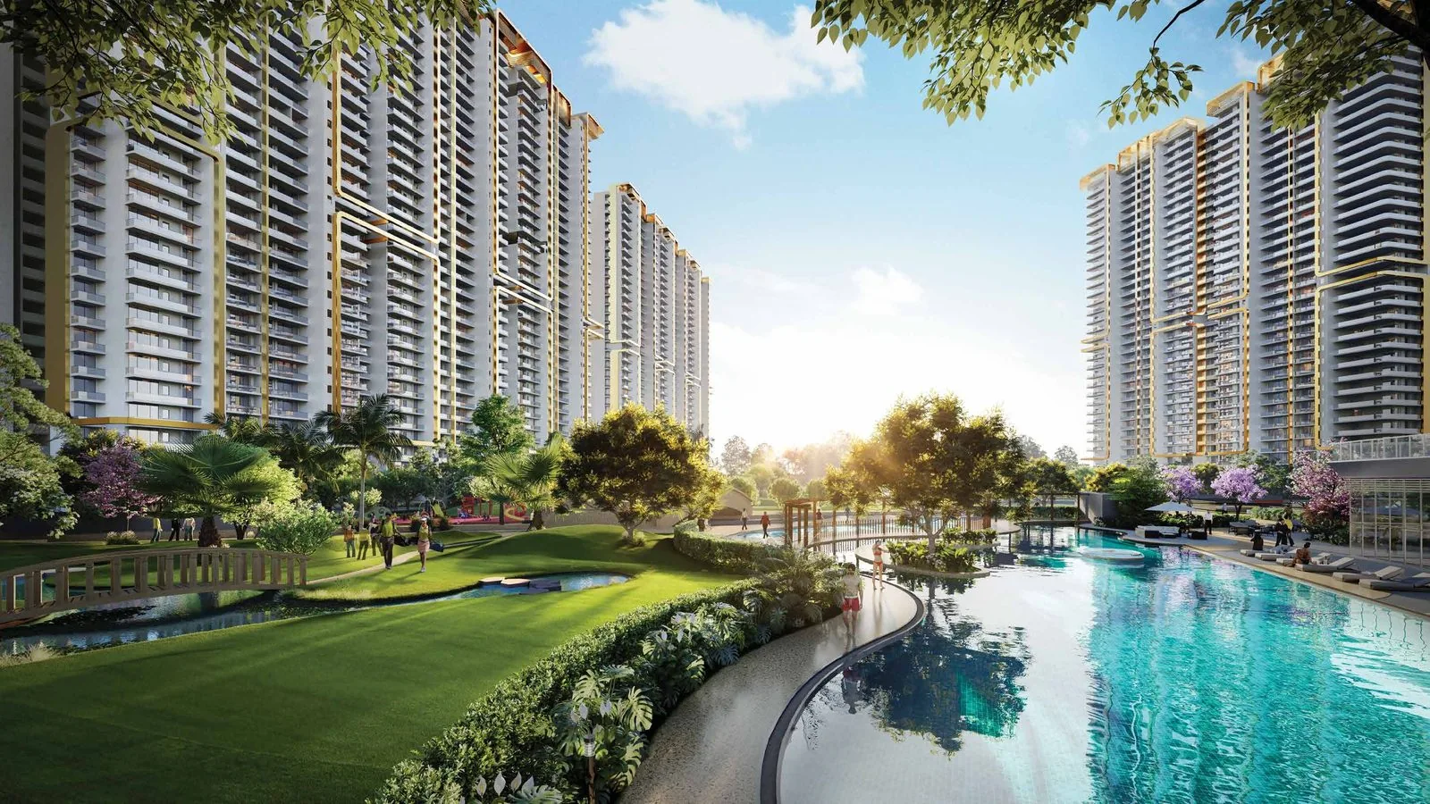 Pool and towers by day at M3M Mansion