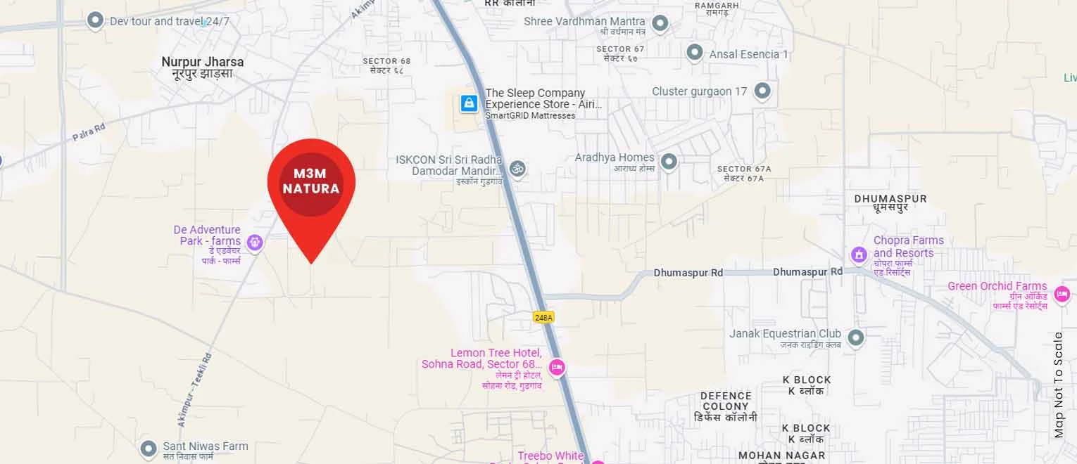 M3M Natura location and connectivity map, Sector 68 off Sohna Road, Gurugram