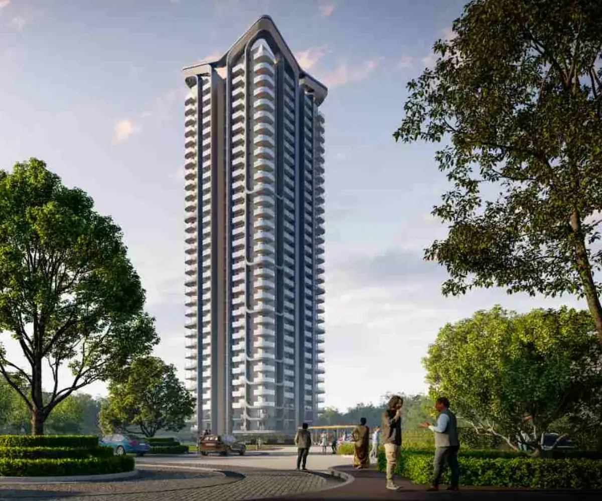 M3M Opus G+33 standalone tower seen from the approach road, Sector 67 Gurgaon