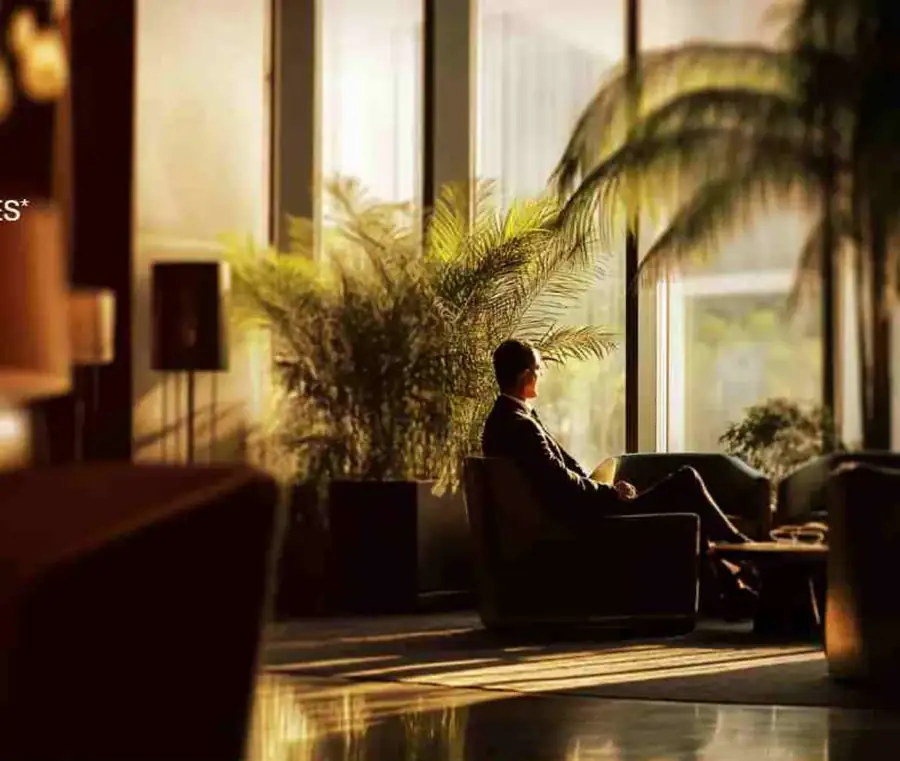 M3M Opus limited edition luxury residences lounge interior at golden hour, Sector 67 Gurgaon