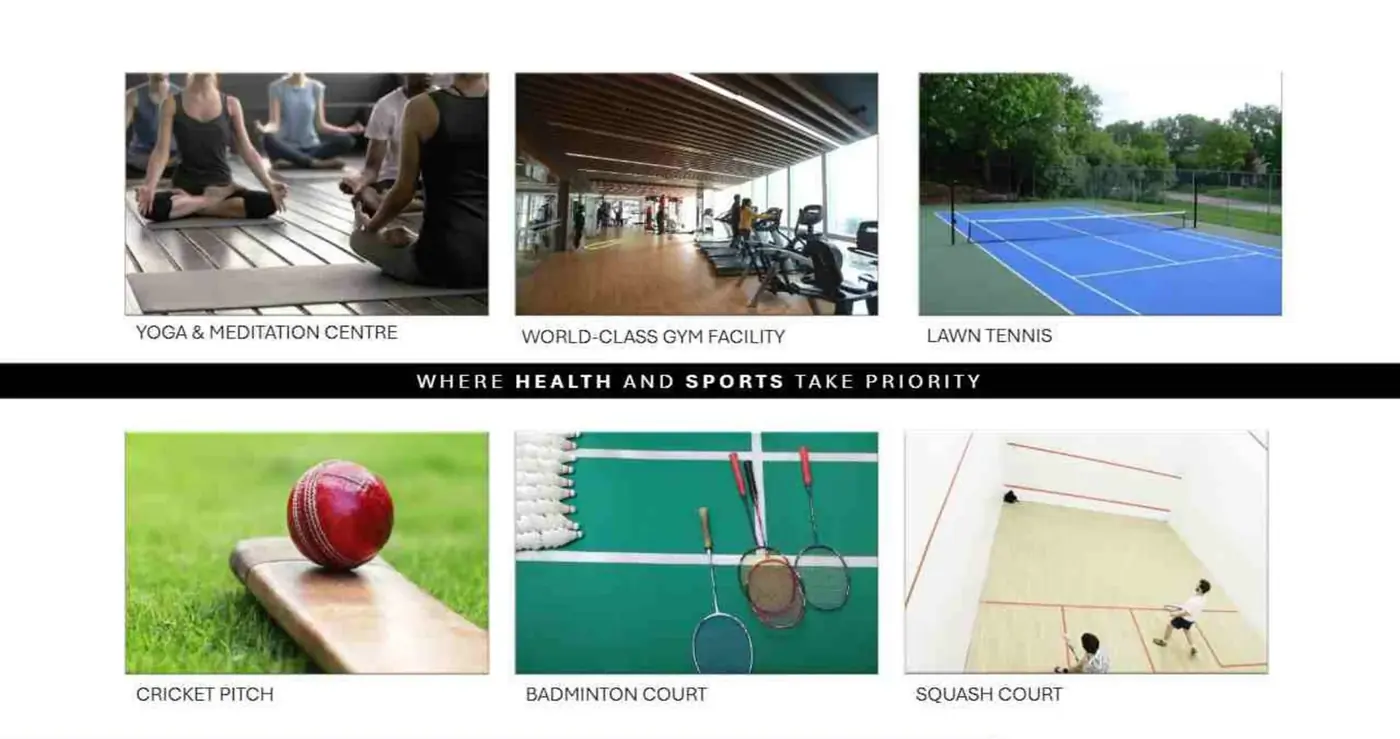M3M Opus sports and wellness — yoga centre, gym, lawn tennis, cricket, badminton and squash