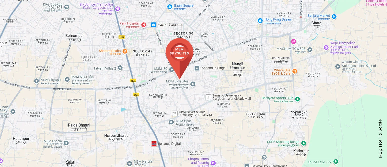 M3M SkySuites location and connectivity map, Sector 65 Gurugram