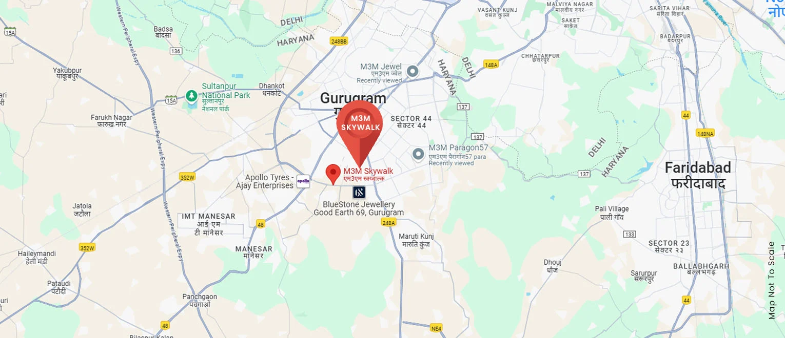 M3M Skywalk location map, Sector 74 Gurugram, near the SPR and NH-48