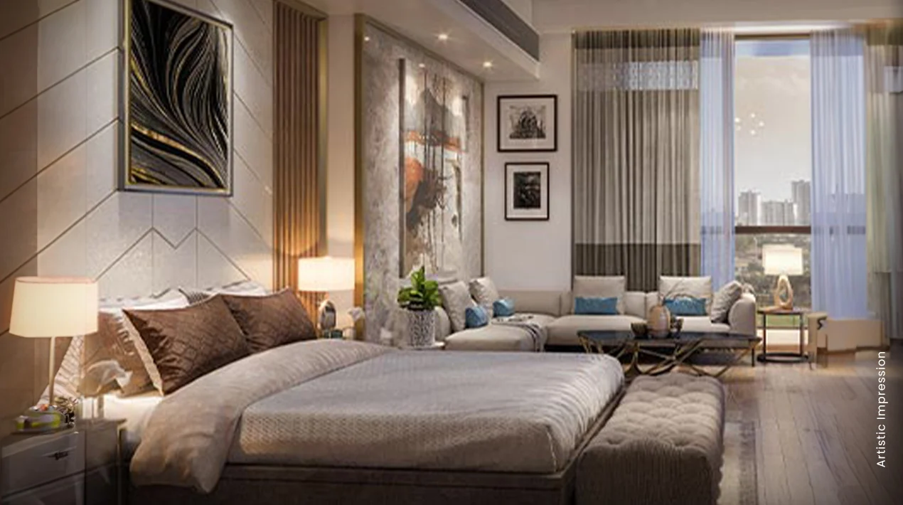Bedroom inside an M3M St. Andrews residence, Sector 65 Gurugram