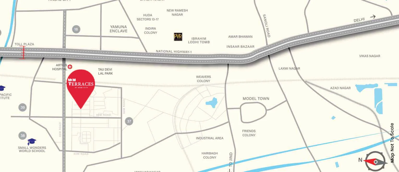 M3M Terraces location map, Sector 36/37 Panipat, with nearby landmarks