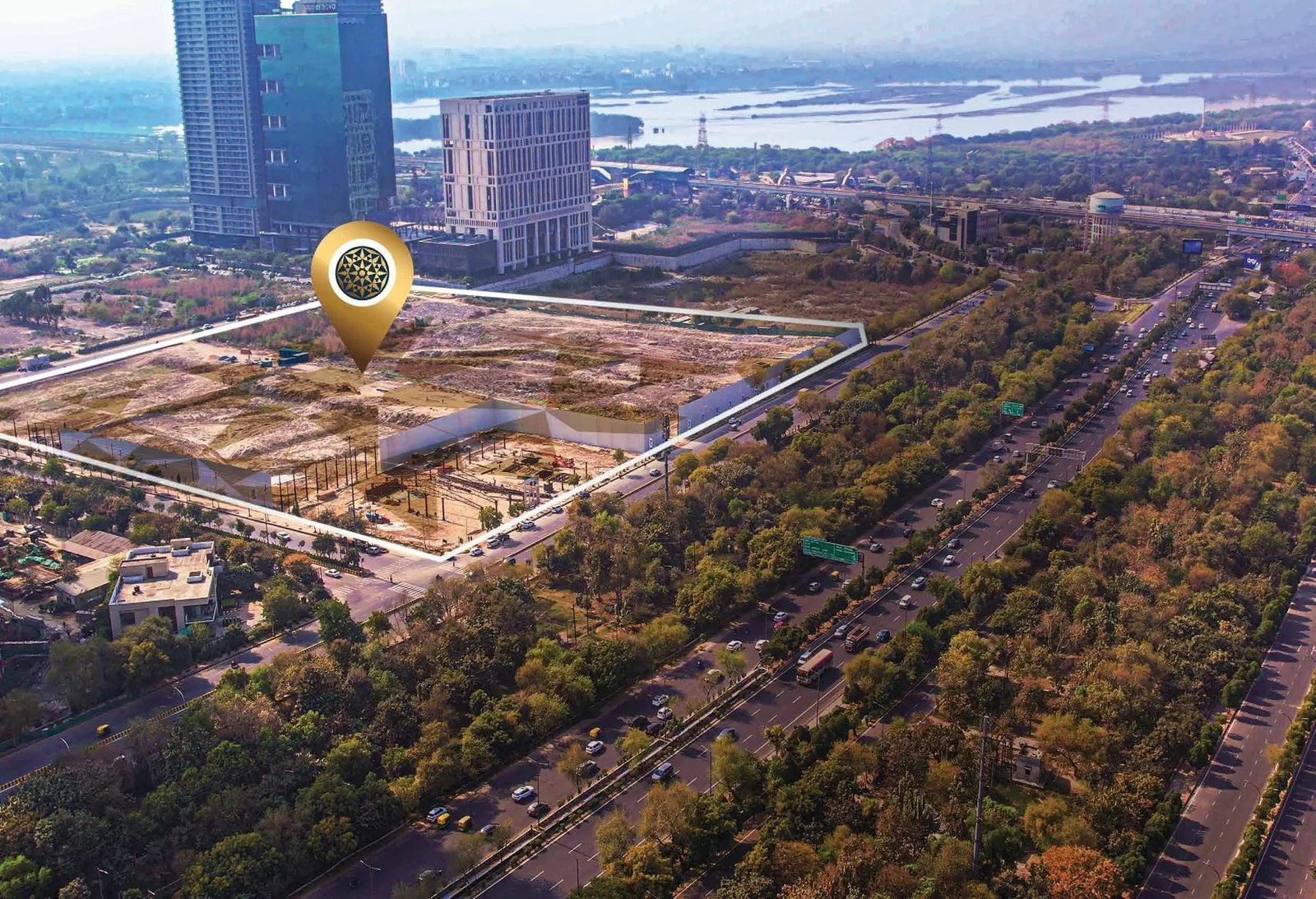 M3M The Cullinan site at Sector 94 on the Noida Expressway beside the Yamuna, bordering Delhi and Noida
