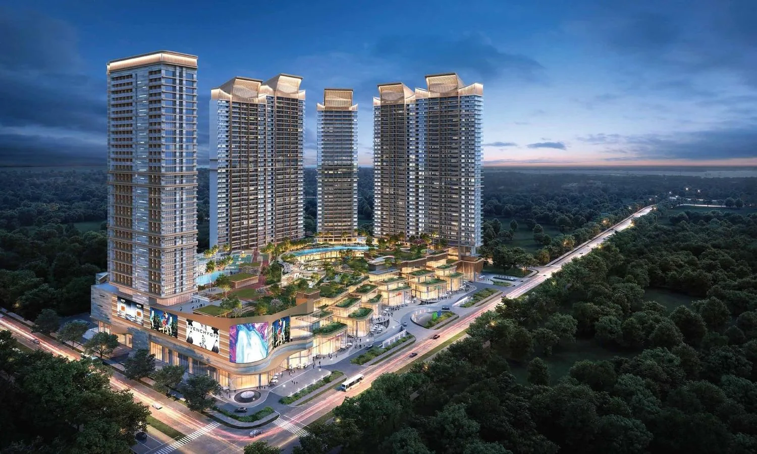 M3M The Cullinan ultra-luxury towers at dusk, Noida